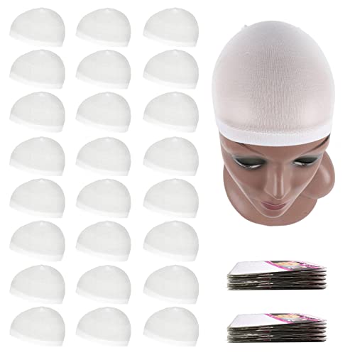 24 Pcs White Nylon Wig Caps - Stretchy Wig Accessories (12 Pack)