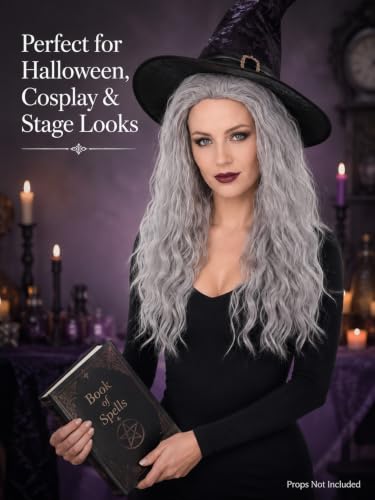 HOMELEX Long Curly Witch Wig Gray-1 for Halloween, Cosplay & Costume