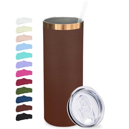 20 oz Stainless Steel Insulated Tumbler with Lid & Straw - Brown