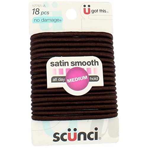Scunci No Damage Satin Brown Hair Elastics - 18 Count