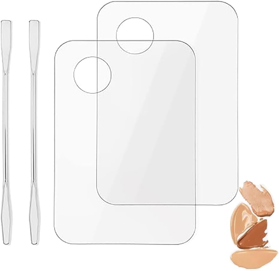Acrylic Makeup Palette Set - 2pcs Cosmetic Mixing Trays with Spatulas for Foundation & Nail Art | Rectangle