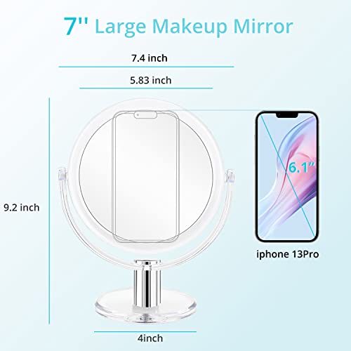 Fabuday 7'' Double Sided Makeup Mirror with 1x & 10x Magnification, Transparent, 9.2"L x 7.4"W