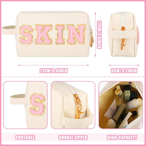 Sotiff 3-Pack Preppy Cosmetic Bags Waterproof Leather Makeup Pouches 8.27 x 5.12 x 3.15 Inches