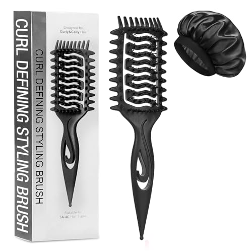 SLUPS Vented Wide-Tooth Curl Defining Hair Brush with Soft Bristles & Bonus Sleep Bonnet