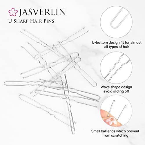 JASVERLIN Silver U Shaped Hair Pins - 100 Pcs 2.4 In Bun Pins