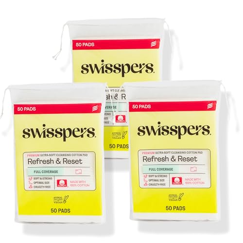 Swisspers Ultra-Soft Cotton Pads, Lint-Free Makeup Remover, 150 Count