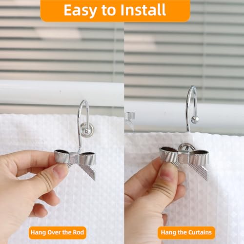 Luxury Bowknot Shower Curtain Hooks - 12PCS Silvery Metal Rings