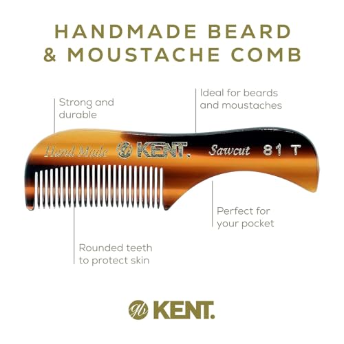 Kent A 81T Small Men's Beard & Mustache Pocket Comb 2-Pack Tortoiseshell/Graphite