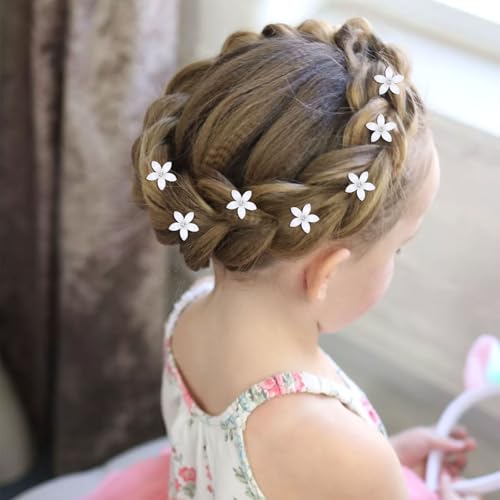 YISSION 40Pcs Mini White Flower Hair Clips with Rhinestone Core – Bridal / Wedding Hair Accessories