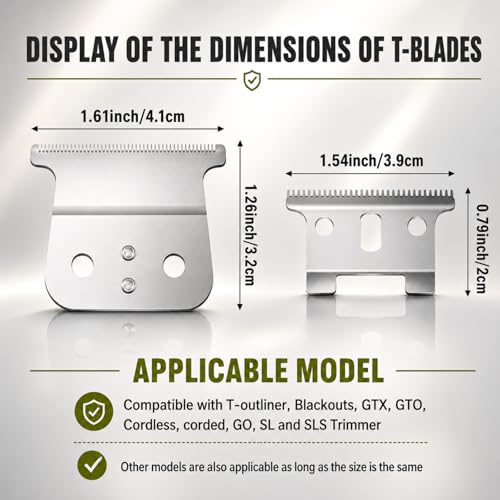 T-Blades Replacement for Andis T-Outliners | 2 Pack Silver