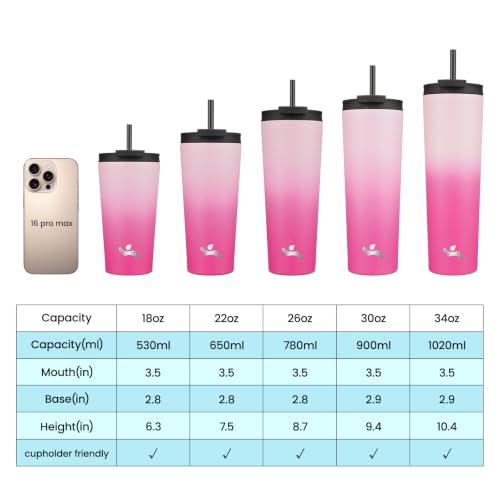 Konokyo 26 oz Insulated Stainless Steel Tumbler with Straw - Cherry