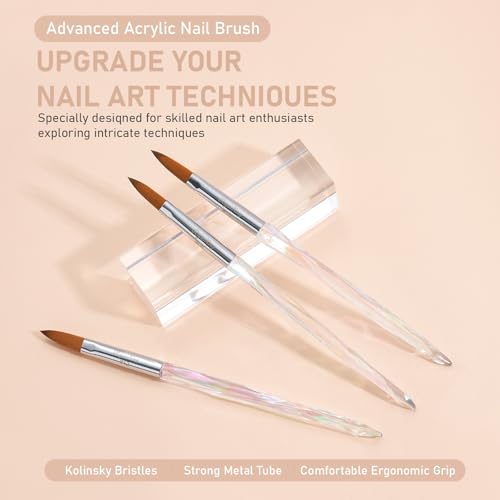 3PCS Acrylic Nail Brush Set - Sizes 8/10/12 for Nail Art