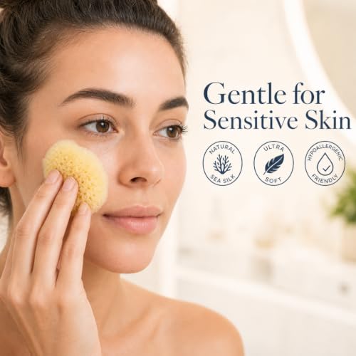 Natural Sea Silk Sponges 12-Pack for Face Makeup & Cleansing, Reusable Facial Pads