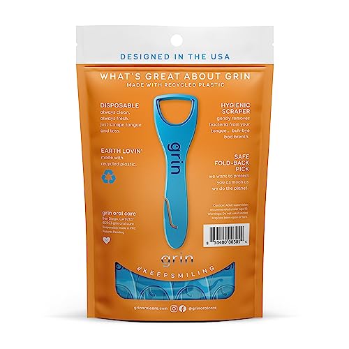 Grin Disposable Tongue Scrapers - 32 Count Pack of 3 for Fresh Breath