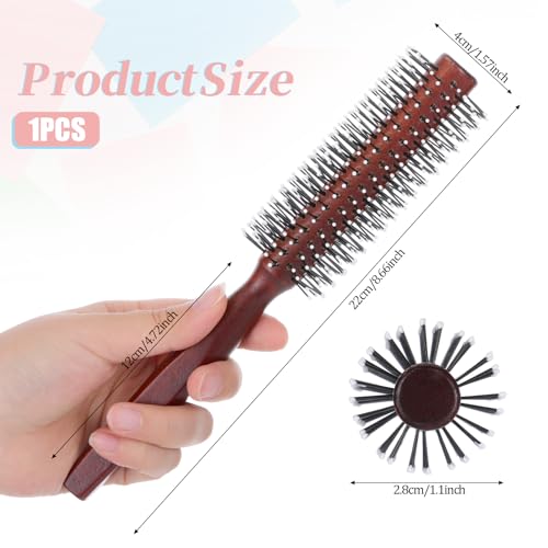 Portable Round Hair Brush for Short Hair - Heat Resistant Wood