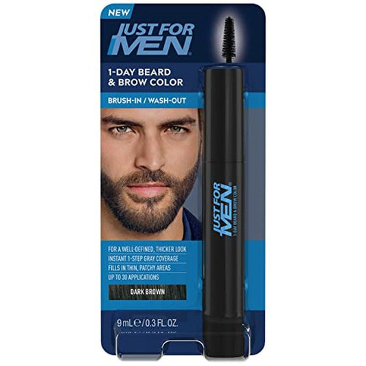 Just for Men 1-Day Beard & Brow Color, Temporary Color for Beard and Eyebrows, For a Fuller, Well-Defined Look, Up to 30 Applications, Dark Brown (Packaging May Vary)
