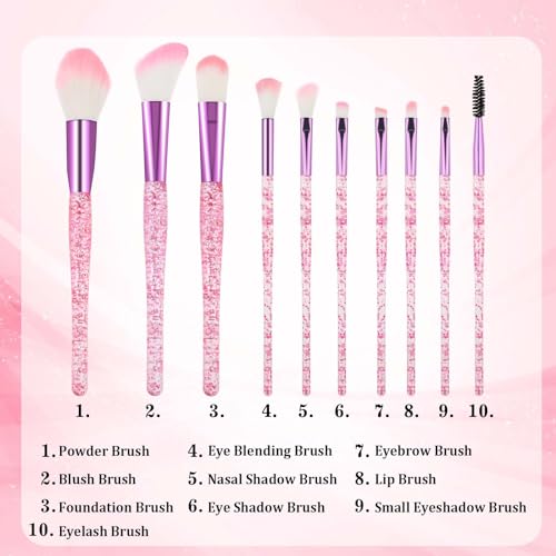 10-Piece Glitter Makeup Brush Set - Professional Cosmetic Tools