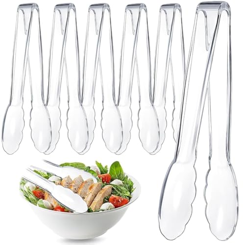6 Pcs BPA-Free Clear Plastic Kitchen Tongs - 8.85 Inch Serving Utensils