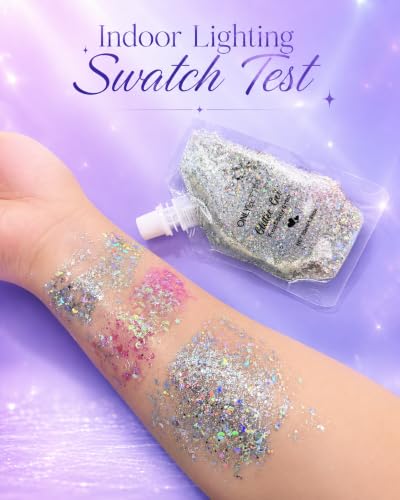 ONLYBETTER Silver Holographic Body Glitter Gel for Face & Hair - 1.69oz, Holo Silver