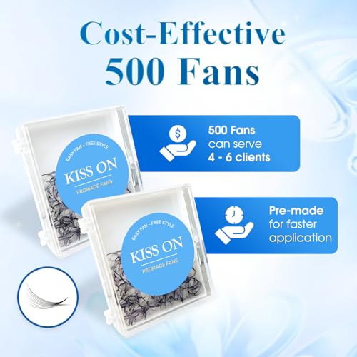 KISS ON 7D 0.07 CC Premade Lash Fans - 9mm Soft Volume Eyelash Extensions