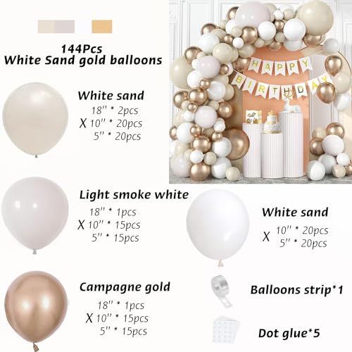 White and Gold Balloon Arch Kit - 144 Pcs for Celebrations