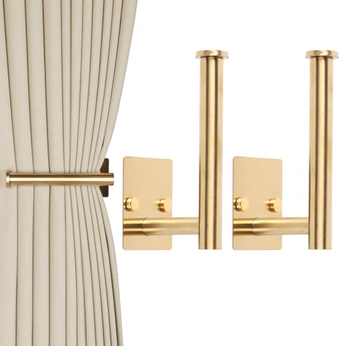 OCIOLI No Drill Curtain Holdbacks - 2 Pack Gold Metal Tiebacks