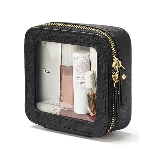 Popvibe Clear Makeup Bag Travel Cosmetic Case Transparent Toiletry Bag with Zipper, Portable Make Up Organizer Traveling Compact Car Bag for Essentials
