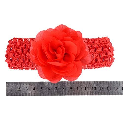 Girl Baby Headband with Chiffon Rose — 20 Colors, Elastic Crochet, 1.6x5.5 Inch, Included in Version with 3.15 Inch Rose