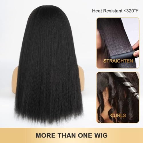 Emistar 20 Inch Kinky Straight V Part Wig - Glueless Synthetic Blend