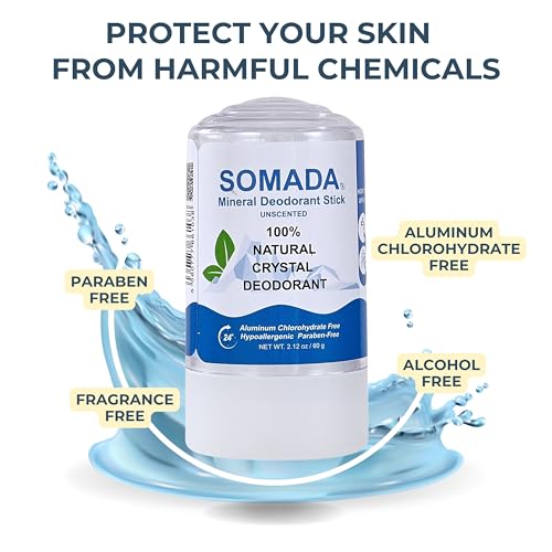 SOMADA Crystal Deodorant Stick - Natural Unscented Alum Stone 2.12oz