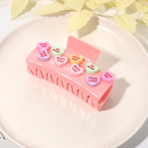 PHALIN Pattern C Valentine’s Day Large Pink Heart Hair Claw Clips with Conversation Candy Charms