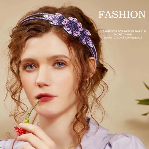 Purple Crystal Rhinestone Headband for Women - Elegant Floral Hair Hoop