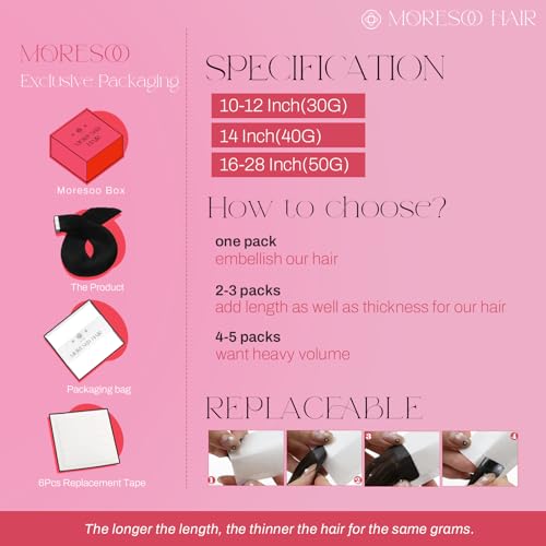 Moresoo Burgundy Red Tape Hair Extensions 10 Inch 20pcs | Remy Human Hair