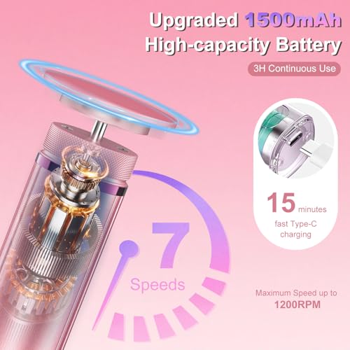 Pink KOKABI 2-in-1 Electric Foot Callus Remover with 7 Speeds & Rechargeable Battery