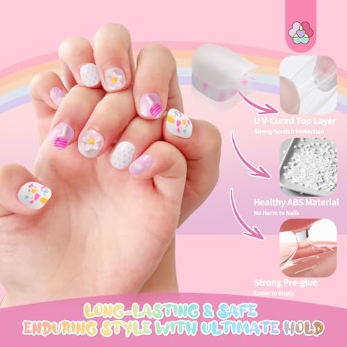 SAVILAND Kids Press-On Nails - 84 Pcs Cute 3D Fake Nails for Girls (5-9)