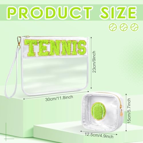Tennis Theme Makeup Bag Set - 2 Clear Zipper Pouches for Women