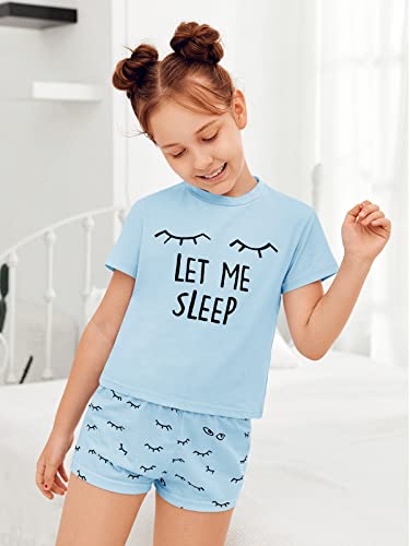 Kingdenergy Sky Blue 11-12 Years Girls 2-Piece Shorts Set T-Shirt & Shorts