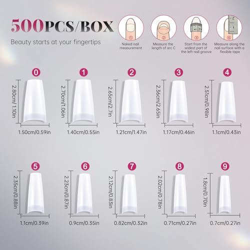 Krofaue 500PCS French Half Cover Nail Tips - Soft Gel Acrylic