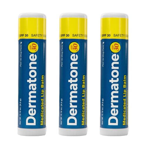 Dermatone SPF 30 Medicated Lip Balm - Soothing Cocoa Butter & Aloe, 3-Pack