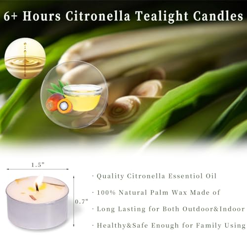 16 Pcs Citronella Scented Tealight Candles with Dried Lemongrass