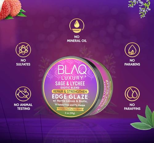 Blaq Luxury Sage & Lychee Repair & Strengthen Edge Glaze 2oz - Nourishing Hair Protectant