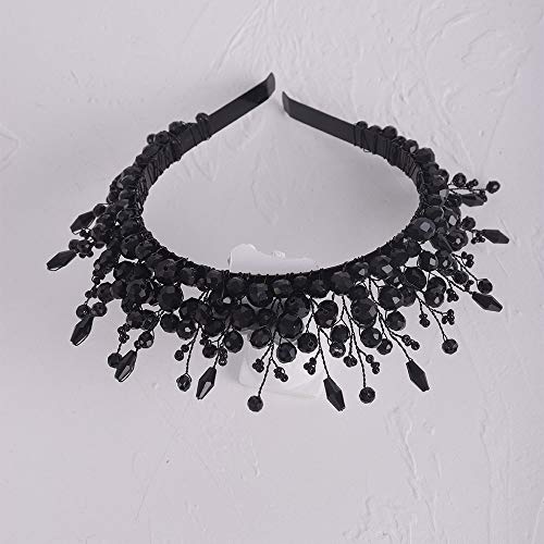 Aimimier Black Crystal Tiara Crown - Handmade Baroque Hair Hoop