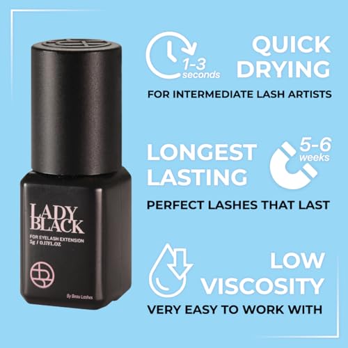 Lady Black Eyelash Extension Glue 5ml - Fast Drying, Strong Retention, Professional Lash Adhesive