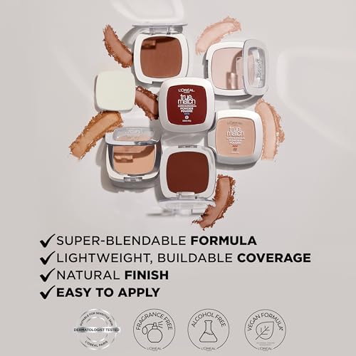 L'Oreal Paris True Match Super Blendable Oil Free Powder Foundation, W3 Light Medium, 0.33 oz, Packaging May Vary