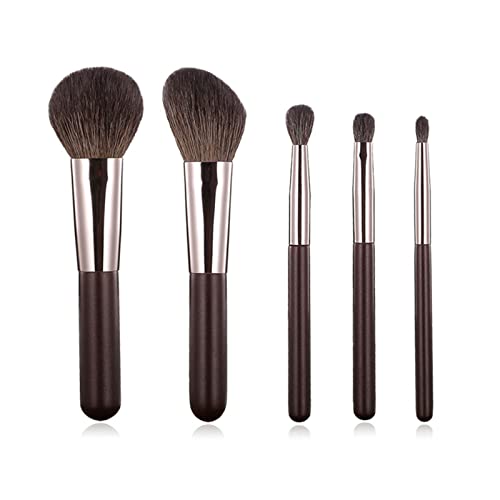 5-Piece Travel Makeup Brush Set with Pouch - Premium Goat Hair
