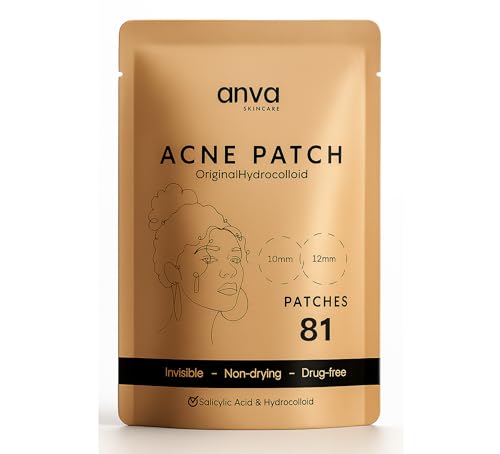 Anva Acne Patches - Hydrocolloid Pimple Dots, 81 Count (10mm & 12mm)