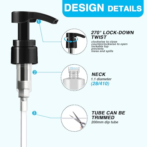2-Pack Shampoo Dispenser Pumps for 33.8 oz Liter Bottles - Black & White, Lockable, Universal Fit