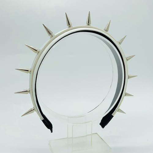 White Steampunk Spiked Leather Headband for Women | Gothic Hairband