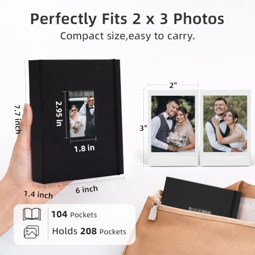 Vienrose Mini Polaroid Photo Album for 208 Photos - 2x3 Inch Black
