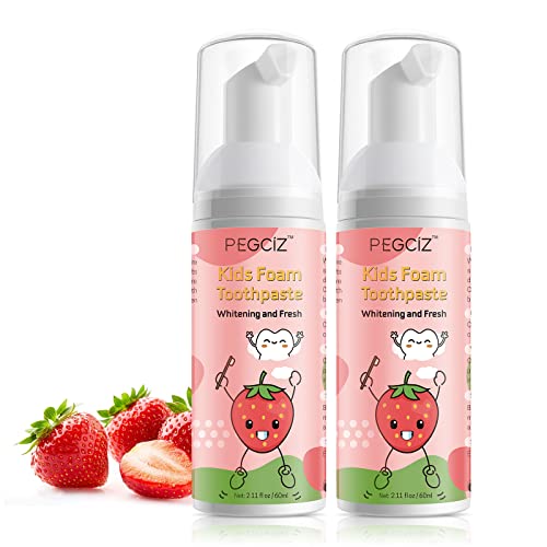 Strawberry Foam Toothpaste for Kids 2 Pack, Low Fluoride, U-Shaped Toothbrush Compatible, 1.06 oz